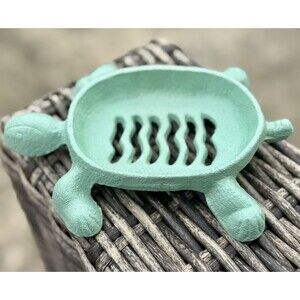 Aqua Blue-Green Cast Iron Turtle Soap Dish – Vintage-Inspired‎ Coastal Decor